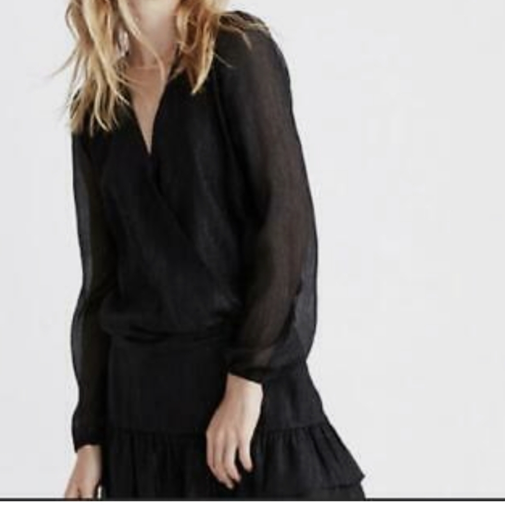 Madewell Metallic Shimmer Lyric Black Wrap Top Blouse